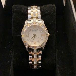 Bulova 31mm two tone pave watch